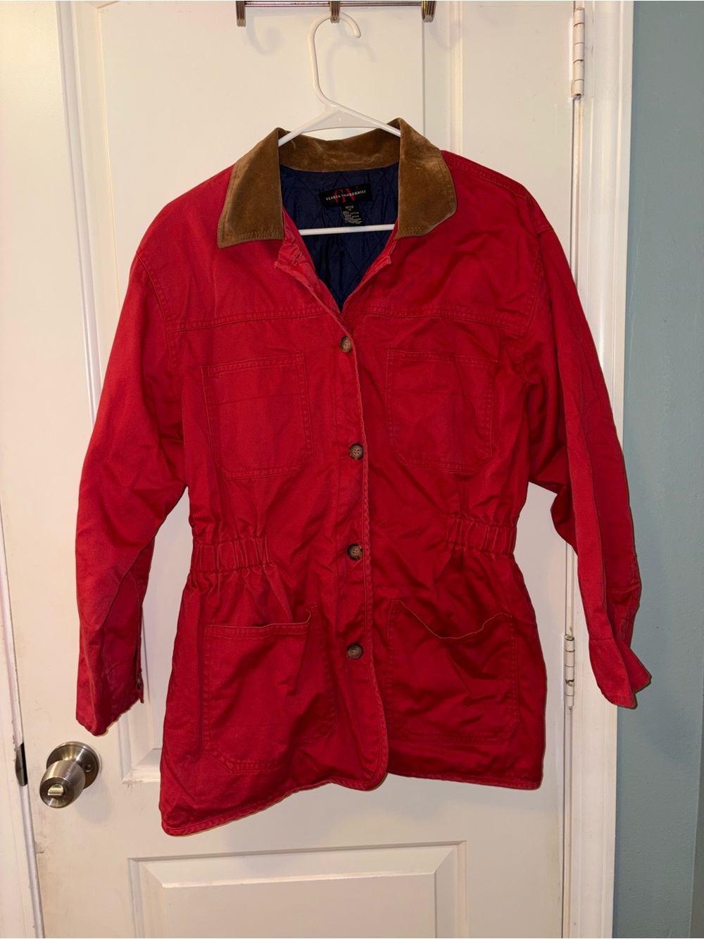 Gloria Vanderbilt Red Canvas Utility Jacket with Brown Collar